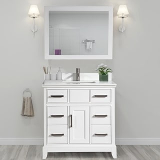 Vanity Art 36" Single Sink Bathroom Vanity Set with Engineered Marble Top and Free Mirror