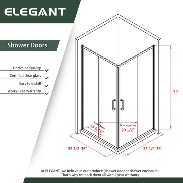 ELEGANT Framed Sliding Corner Shower Enclosure Door in Chrome