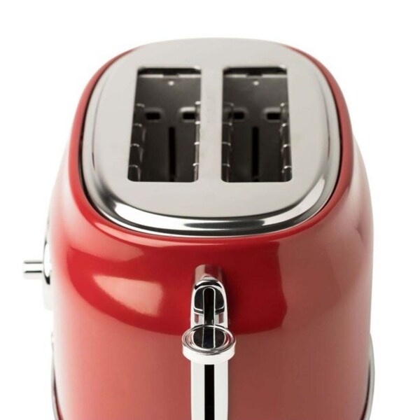 2-Slice Wide Slot Stainless Steel Countertop Retro Toaster, Red