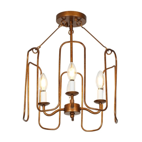 Mid-century Modern French Country 4-light Drum Ceiling Lights Wheel Semi-flush Mount Lights - D 13.8" x H 16.9"