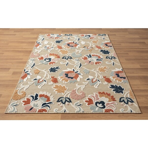 LR Home Floral Filigree Textured Multicolored Indoor/Outdoor Rug