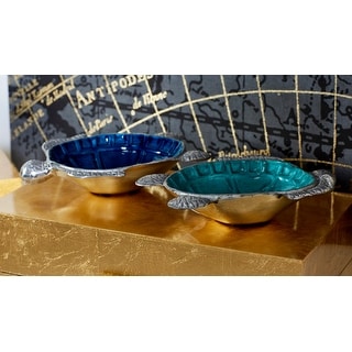 Silver Aluminum Coastal Serving Bowl Fish and sea animals (Set of 3) - 8 x 6 x 2