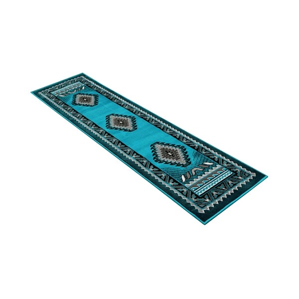 HR Traditional Southwestern Area Rugs Turquoise Gray and Black