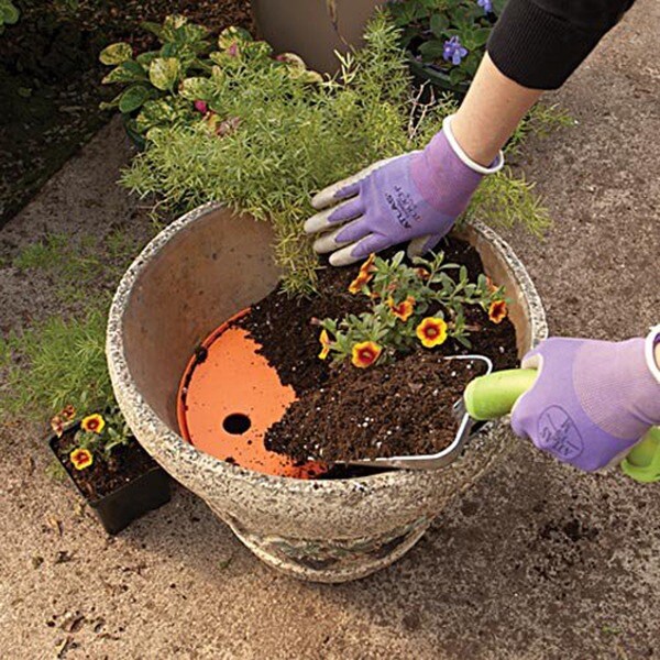 Bloem Ups-A-Daisy Round Planter Insert: 12" - Orange - Durable Resin Disk, Drainage Holes, Place Inside A Planter
