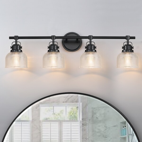 24 in. 3-Light Black Bathroom Vanity Light with Clear Prismatic Glass Shade