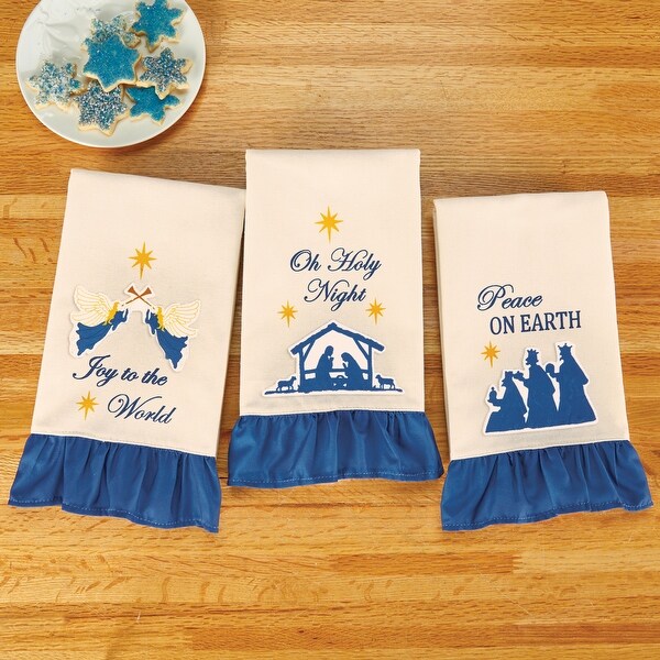 Cobalt Blue Ruffled Nativity Hand Towels - Set of 3 - 5.500 x 5.300 x 1.600