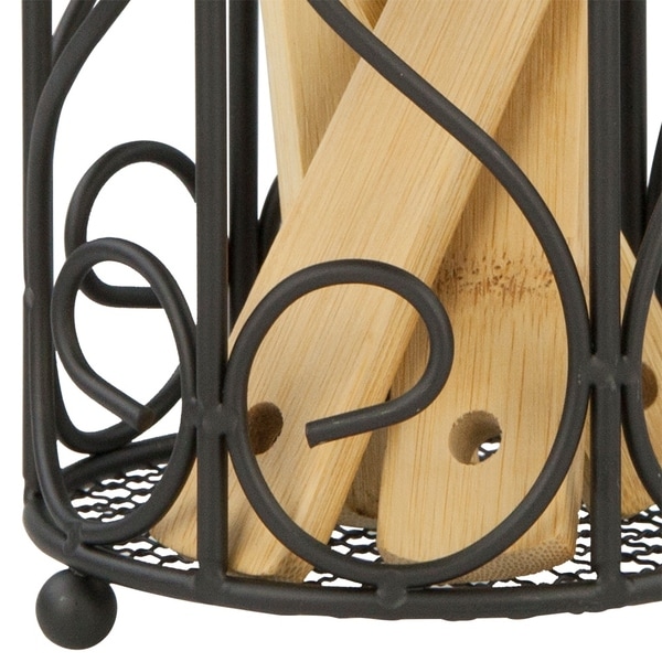 Home Basics Scroll Collection Black Steel Cutlery Holder