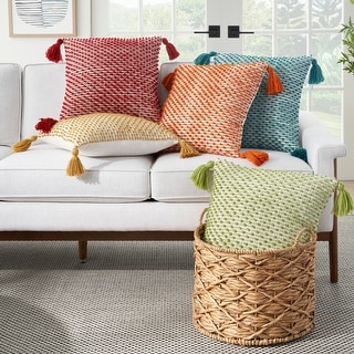 Mina Victory Outdoor Pillows Loops Stripes with Tassels 18" x 18" Indoor/Outdoor Throw Pillow