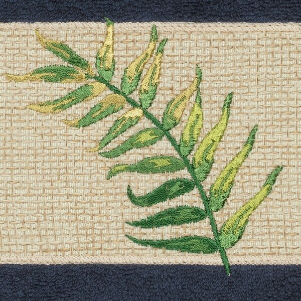 Authentic Hotel and Spa Turkish Cotton Palm Fronds Embroidered Midnight Blue Hand Towel
