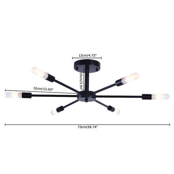 6 - Light Modern Industrial Sputnik Semi-Flush Mount Ceiling Light - N/A