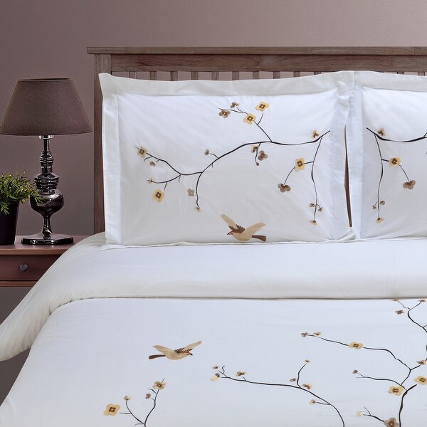 Superior Blossom 3-piece Embroidered Cotton Duvet Cover Set