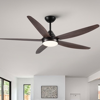 56 in. Indoor&Outdoor Integrated LED Natural Brown Ceiling Fan with Light Kit and Remote Control - 56 Inches