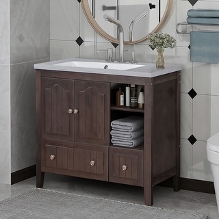 36" Bathroom Vanity with Ceramic Basin - Storage Cabinet with Drawers