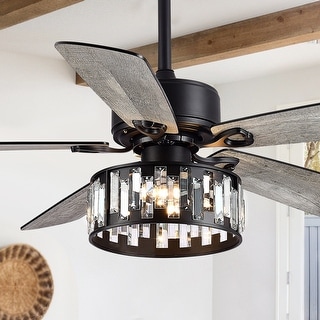52 in. Indoor Black Ceiling Fan with Crystal Light Kit and Remote Control Included
