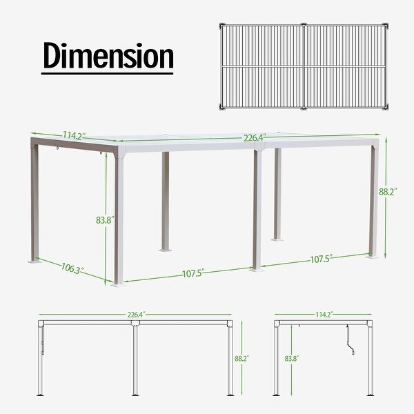 Aoodor Outdoor Pergola 10'x20' Aluminum Pergola Rainproof Gazebo Patio Sun Shade Shelter with Adjustable Roof