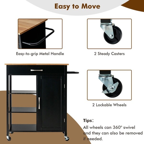 Mobile Kitchen Island Cart with Rubber Wood Top - 34.5" x 18.5" x 36" (L x W x H)