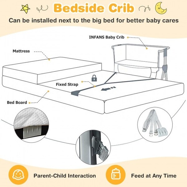 Adjustable Baby Bedside Crib with Large Storage - 22" x 32" x 37" ( L x W x H )