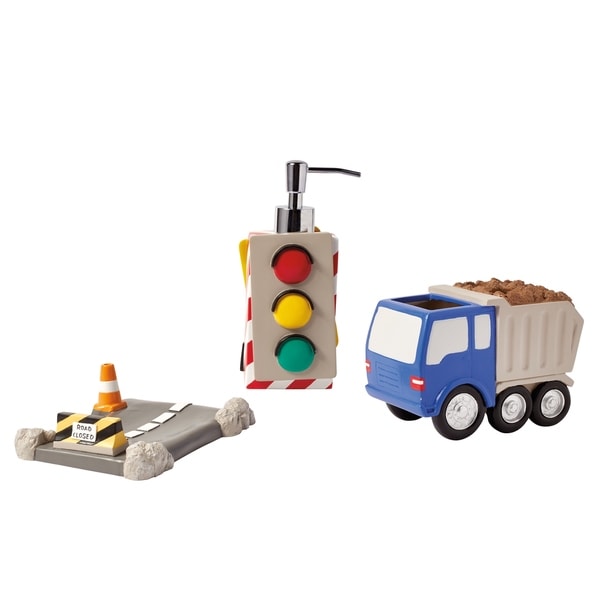 Dream Factory Trains and Trucks 3 Piece Bath Accessories Set - Grey