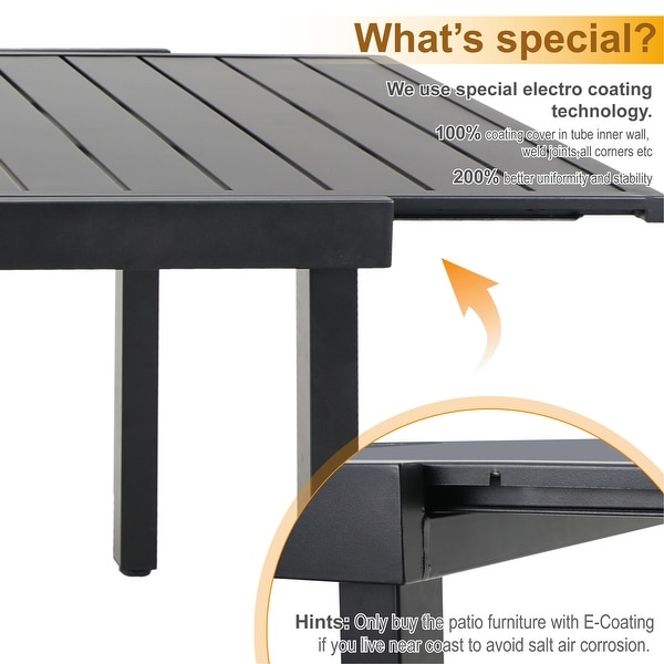 7/9 Pieces Patio Dining Set with E-coating 8 Metal Stackable Chairs and 1 Expandable Rectangle Table