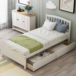 Twin Wood Platform Bed Storage Bed with Headboard