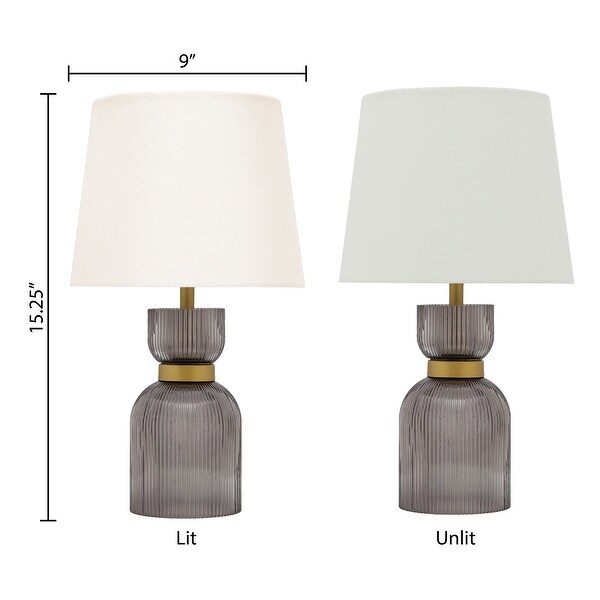 Set of 2 Theodore River of Goods White and Gray Smoke Glass 15.25-Inch Table Lamps with Fabric Empire Shade - 9" x 9" x 15.25"