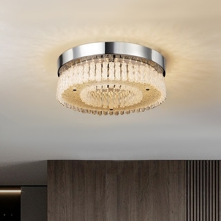 Modern LED Crystal Flush Mount Metal Ceiling Light for Kitchen Island - Chrome