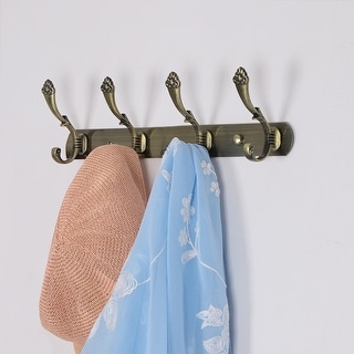 Dual Wall Hook Stainless Steel Base 13.6" 4 Hooks Coat Towel Holder - Bronze