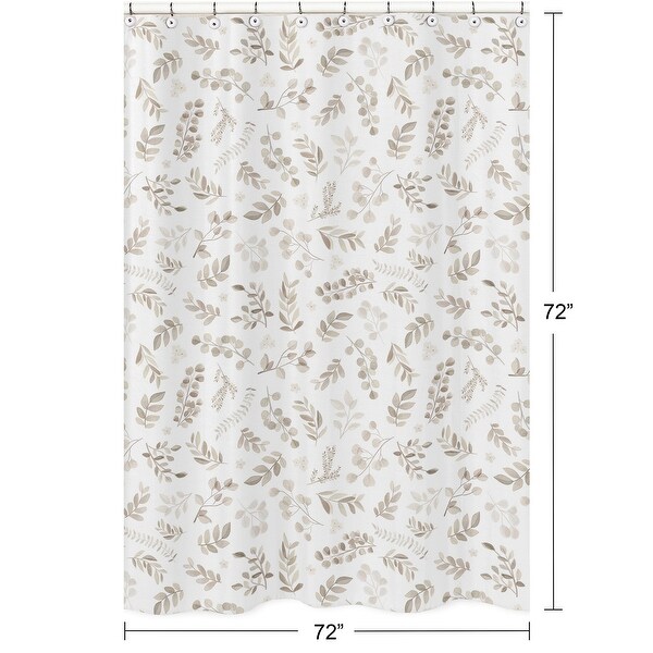 Floral Leaf Bathroom Fabric Bath Shower Curtain - Ivory Cream Beige Taupe Gender Neutral Boho Watercolor Botanical Woodland