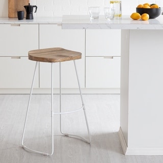 MH London Asher Saddle Seat Mango Wood Bar Stool in Natural & White