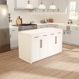 KitchenBathCollection Palisade 60" Waterfall Kitchen Island with Engineered Marble Top