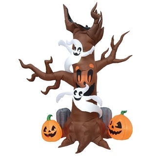 Joiedomi 8 ft. Tall Brown, White & Black Plastic Scary Tree Inflatable - 14.3"W x 3"L x 7.6"H