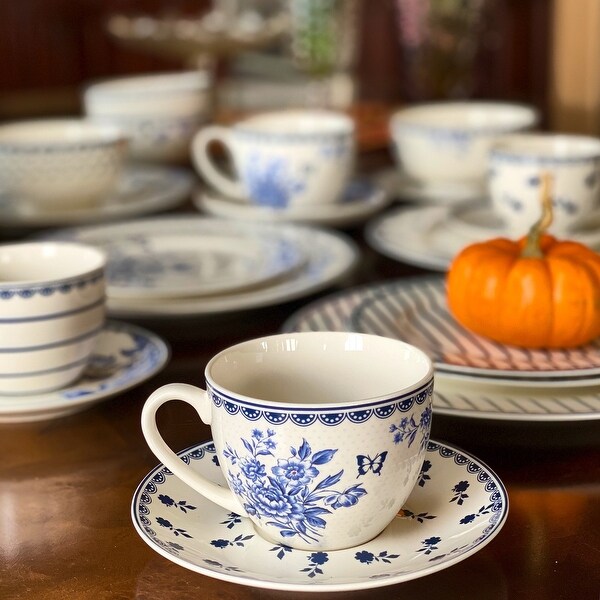 STP Goods Vintage Blue Bone China Tea Set of 9 for 4