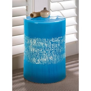 Seashore Round Blue Ceramic Stool