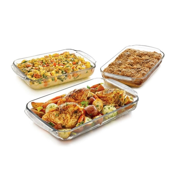 Glass 3-Piece Bakeware Oven Safe Casserole Baking Dish Set - Dishwasher Safe - 2'' H x 16'' L x 10'' W
