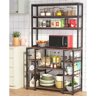 5 Tiers Kitchen Bakers Rack with Storage Shelves, Microwave Oven Organizer Stand, Black Rustic Brown
