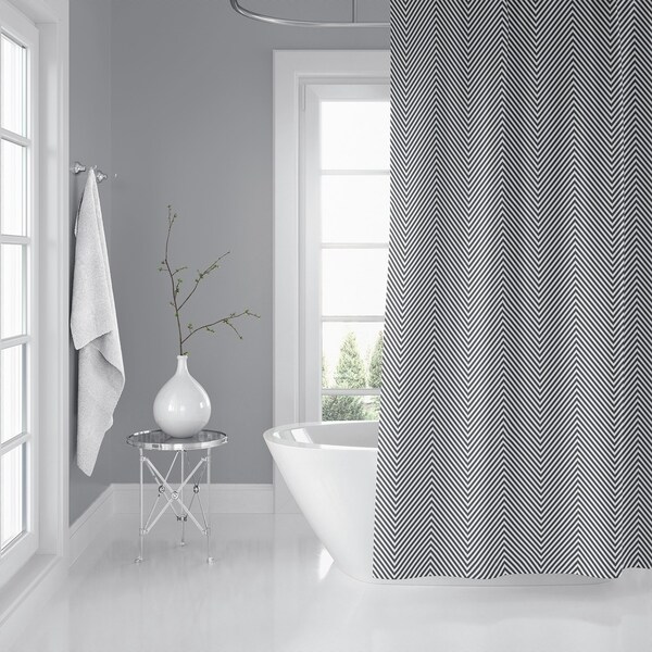 DEEP CHEVRON DARK GREY Shower Curtain By Kavka Designs