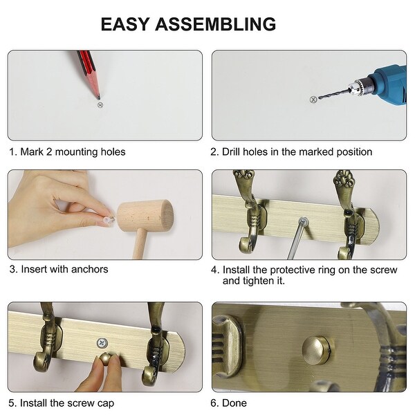 Dual Wall Hook Stainless Steel Base 13.6" 4 Hooks Coat Towel Holder - Bronze