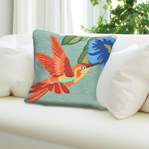 Liora Manne Frontporch Hummingbird Indoor/Outdoor Pillow Sky 18" Square