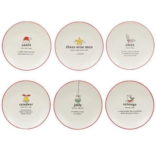 Certified International Christmas Fun Red Sayings 8.5" Dessert Plates, Set of 6 Assorted Designs - 8.5-inch