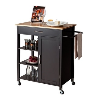 Mobile Kitchen Island Cart with Rubber Wood Top - 34.5" x 18.5" x 36" (L x W x H)