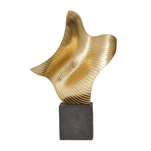 The Novogratz Gold Polystone Wave Abstract Sculpture with Black Base - 12 x 13 x 22