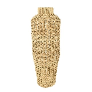 30"H Handwoven Water Hyacinth & Rattan Floor Vase