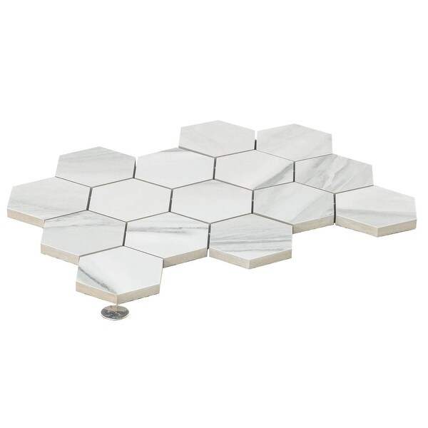 Splendor 8.86 in. x 12.8 in. Polished White Porcelain Mosaic Hexagon Wall and Floor Tile (7.09 sq. ft./case) (9-pack)