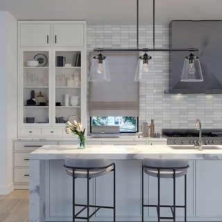 3 Light Island in Black with Clear Glass - L:33.09*W:6.5*H:54.25