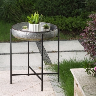 Glitzhome 25.8"H Farmhouse Galvanized Metal Planter Stand Side Table