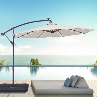 BONOSUKI 10ft Patio offset Umbrella Hanging Umbrella With LED Lights