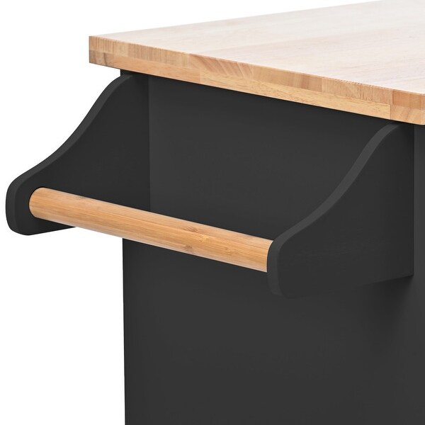 Kitchen Cart Rubber Wood Top Kitchen Island with Spice Rack and Towel Rack & Two Drawers with 4 Wheels for Dining Rooms Kitchens