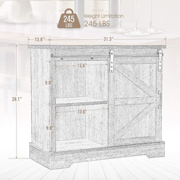 PHI VILLA Farmhouse Sliding Barn Door Accent Storage Cabinet
