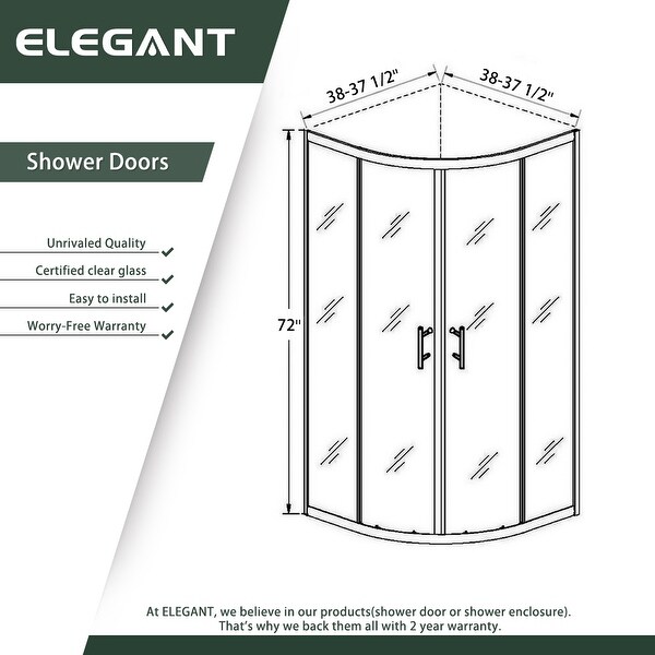 ELEGANT 38 x 72 Neo-Round Corner Sliding Shower Door