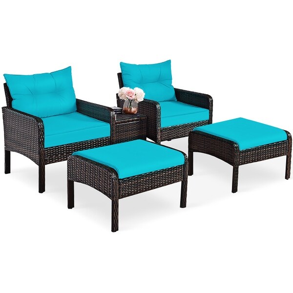 5 PCS Patio Rattan Conversation Set Outdoor Wicker Furniture Set